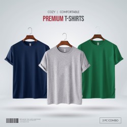 Mens Premium Blank T-shirt -Combo- Navy, Gray Melange, Green - Blank | SALT