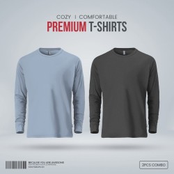 Mens Premium Blank Full Sleeve T Shirt Combo - Sky Blue and Anthra Melange - Blank | SALT