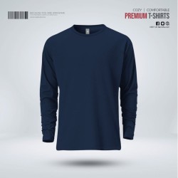 Mens Premium Blank Full Sleeve T-Shirt - Navy - Blank | SALT