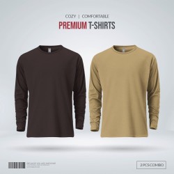 Mens Premium Blank Full Sleeve T Shirt Combo - Chocolate, Tan - Blank | SALT