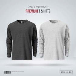 Mens Premium Blank Full Sleeve T Shirt Combo - Anthra Melange, Gray Melange - Blank | SALT