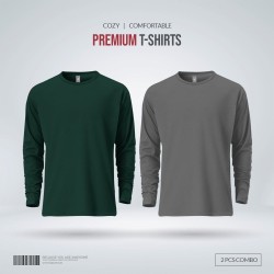 Mens Premium Blank Full Sleeve T Shirt Combo - Green, Charcoal - Blank | SALT