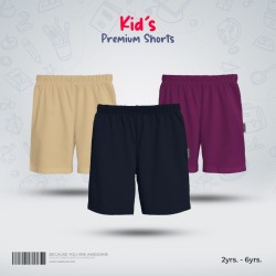 Kids Premium Cotton Shorts Combo - Tan, Navy, Purple - Shorts | SALT