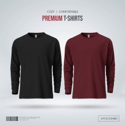 Mens Premium Blank Full Sleeve T Shirt Combo - Black, Redwine - Blank | SALT