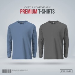 Mens Premium Blank Full Sleeve T Shirt Combo - Stellar and Charcoal - Blank | SALT