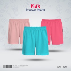 Kids Premium Cotton Shorts Combo - Light Pink, Deep Pink, Sky Blue - Shorts | SALT