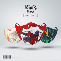 Kids Designer Edition Cotton Mask Combo 1 (Safari, Spiderman, Dino) - Kids Mask | SALT