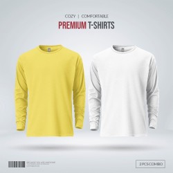 Mens Premium Blank Full Sleeve T Shirt Combo- Yellow, White - Blank | SALT