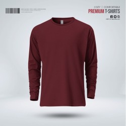 Mens Premium Blank Full Sleeve T-Shirt - Redwine - Blank | SALT