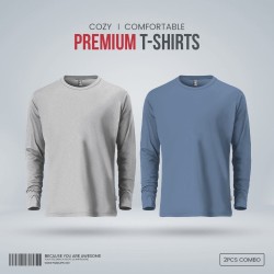 Mens Premium Blank Full Sleeve T Shirt Combo - Stellar and Gray Melange - Blank | SALT