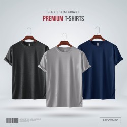 Mens Premium Blank T-shirt -Combo- Anthra Melange, Silver, Navy - Blank | SALT