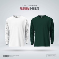 Mens Premium Blank Full Sleeve T Shirt Combo - White, Green - Blank | SALT