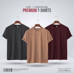 Mens Premium Blank T-shirt -Combo- Light Coffee, Anthra-Melange, Maroon - Blank | SALT