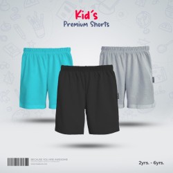 Kids Premium Cotton Shorts Combo - Sky Blue, Black, Silver - Shorts | SALT
