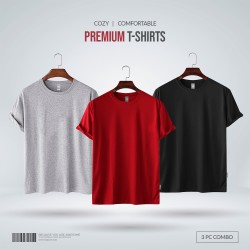 Mens Premium Blank T-shirt -Combo- Gray Melange, Red, Black - Blank | SALT