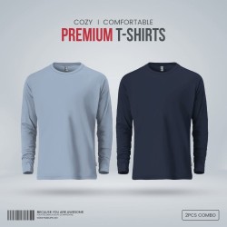Mens Premium Blank Full Sleeve T Shirt Combo - Sky Blue and Navy - Blank | SALT