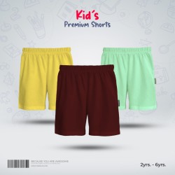 Kids Premium Cotton Shorts Combo - Yellow, Maroon, Aqua - Shorts | SALT