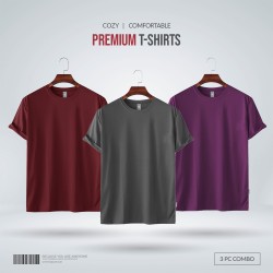 Mens Premium Blank T-shirt -Combo- Maroon, Charcoal, Purple - Blank | SALT