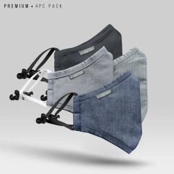 Pack of 4 Premium 7 Layer Cotton Mask - (Denim, Grayish White, Gray Striped, Charcoal) - Professional 7 Layer Mask | SALT