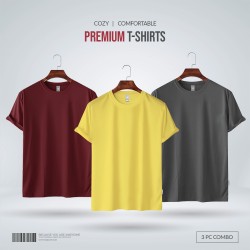 Mens Premium Blank T-shirt -Combo-Maroon, Yellow, Charcoal - Blank | SALT