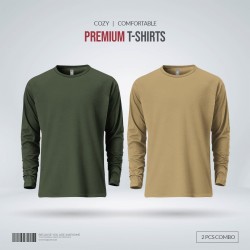 Mens Premium Blank Full Sleeve T Shirt Combo - Olive, Tan - Blank | SALT