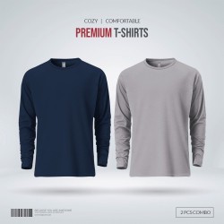 Mens Premium Blank Full Sleeve T Shirt Combo - Navy, Silver - Blank | SALT