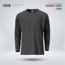 Mens Premium Blank Full Sleeve T-Shirt - Anthra Melange - Blank | SALT