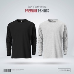 Mens Premium Blank Full Sleeve T Shirt Combo - Black, Gray Melange - Blank | SALT