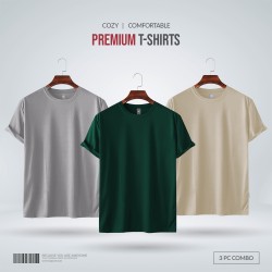 Mens Premium Blank T-shirt -Combo-Silver, Green, Cream - Blank | SALT