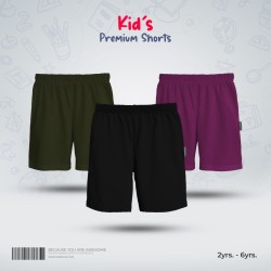 Kids Premium Cotton Shorts Combo - Olive, Black, Purple - Shorts | SALT