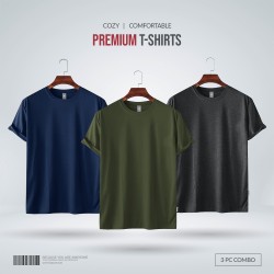 Mens Premium Blank T-shirt -Combo- Navy, Olive, Anthra Melange - Blank | SALT