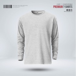 Mens Premium Blank Full Sleeve T-Shirt - Gray Melange - Blank | SALT