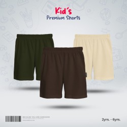 Kids Premium Cotton Shorts Combo - Olive, Chocolate, Cream - Shorts | SALT