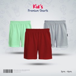 Kids Premium Cotton Shorts Combo - Aqua, Red, Silver - Shorts | SALT