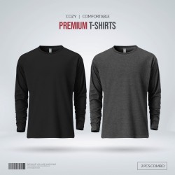 Mens Premium Blank Full Sleeve T Shirt Combo - Black, Anthra Melange - Blank | SALT