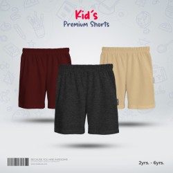 Kids Premium Cotton Shorts Combo - Red Wine, Anthra melange, Tan - Shorts | SALT