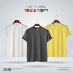 Mens Premium Blank T-shirt -Combo- White, Charcoal, Yellow - Blank | SALT