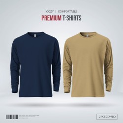 Mens Premium Blank Full Sleeve T Shirt Combo - Navy, Tan - Blank | SALT