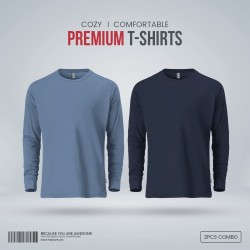 Mens Premium Blank Full Sleeve T Shirt Combo - Stellar and Navy - Blank | SALT